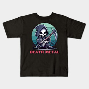 Death Metal - Reaper Playing Guitar Kids T-Shirt